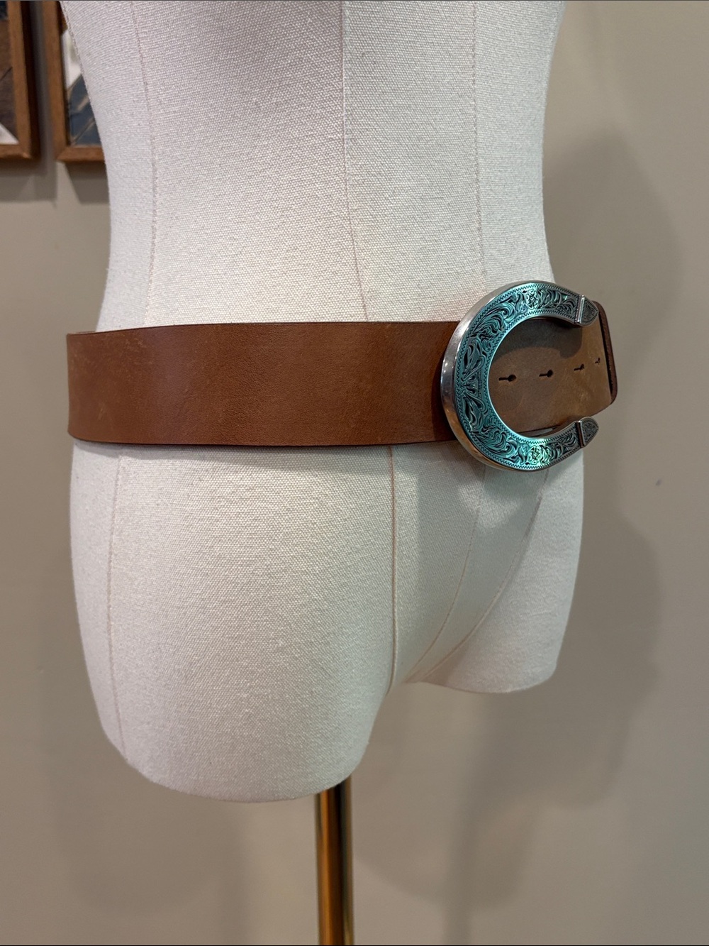 Vintage Ralph Lauren Equestrian Western Wide Leather Horseshoe Buckle Belt Small - Picture 5 of 16